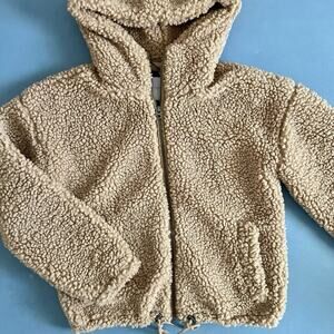 Lucky Brand Teddy Bear Tan Sherpa Hooded Zip Up Bomber Jacket